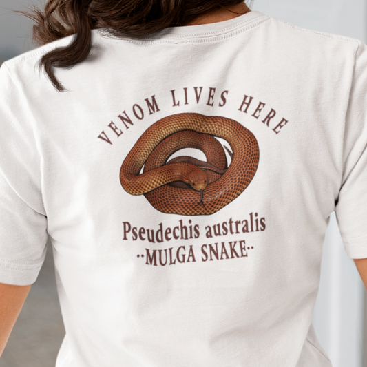 King Brown Mulga Snake T-Shirt, Venom Lives Here Shirt, Double Sided Snake Tee, Australian Reptile Shirt, Snake Lover Gift, Herping Tee