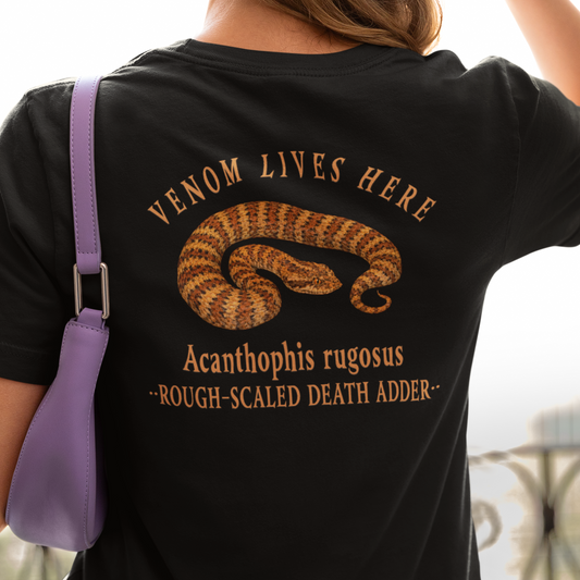 Death Adder T-Shirt, Venom Lives Here Shirt, Double Sided Snake Tee, Australian Reptile Shirt, Snake Lover Gift, Herping Tee