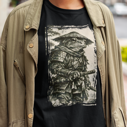 Green Tree Frog Samurai T-Shirt | Frog Warrior Ukiyo-e Style Tee | Japanese Ink Animal Shirt | Frog Art