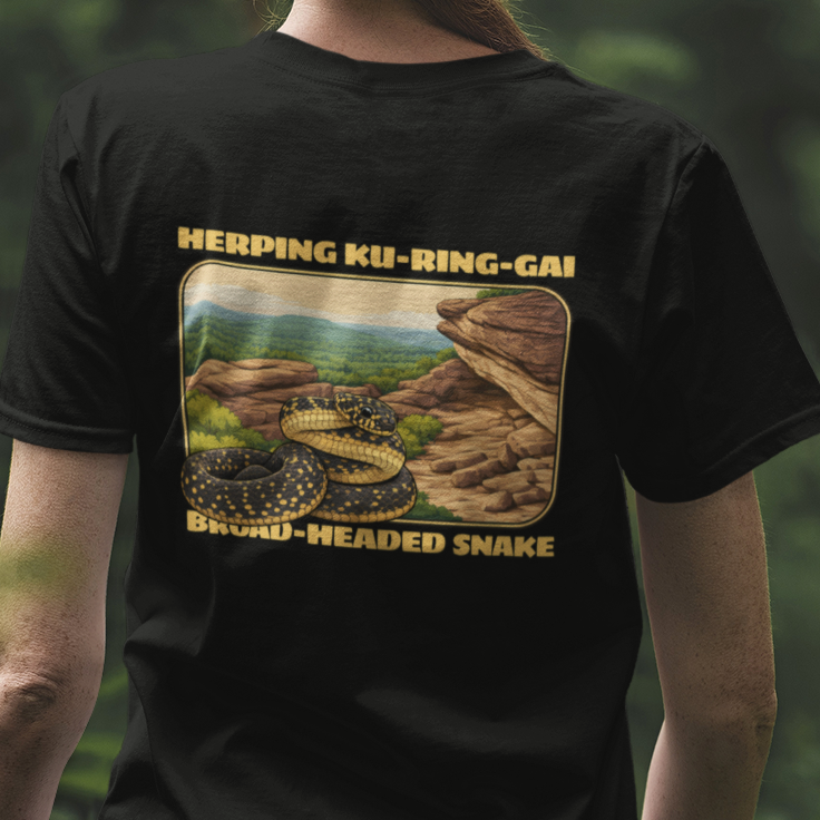 Broad-Headed Snake T-Shirt, Herping Ku-Ring-Gai Shirt, Australian Snake Tee, Reptile Lover Gift, Wildlife Back Print Shirt, Herper Tee