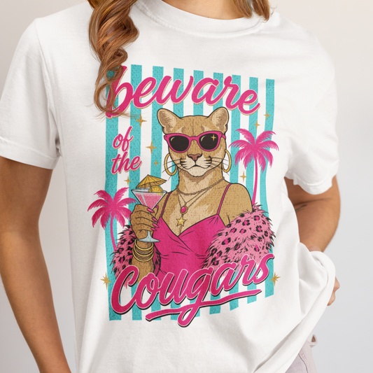 Beware of the Cougars Shirt, Funny Cougar Summer Tee, Comfort Colors Cougar T Shirt, Retro Beach Party Shirt, Girls Night Graphic Tee