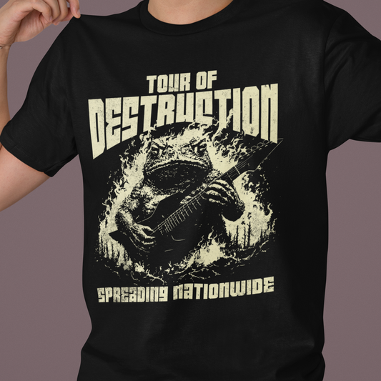 Cane Toad Tour of Destruction T-Shirt, Funny Frog Band Tee, Double Sided Graphic Shirt, Metal Frog Shirt, Australian Wildlife Humor Tee