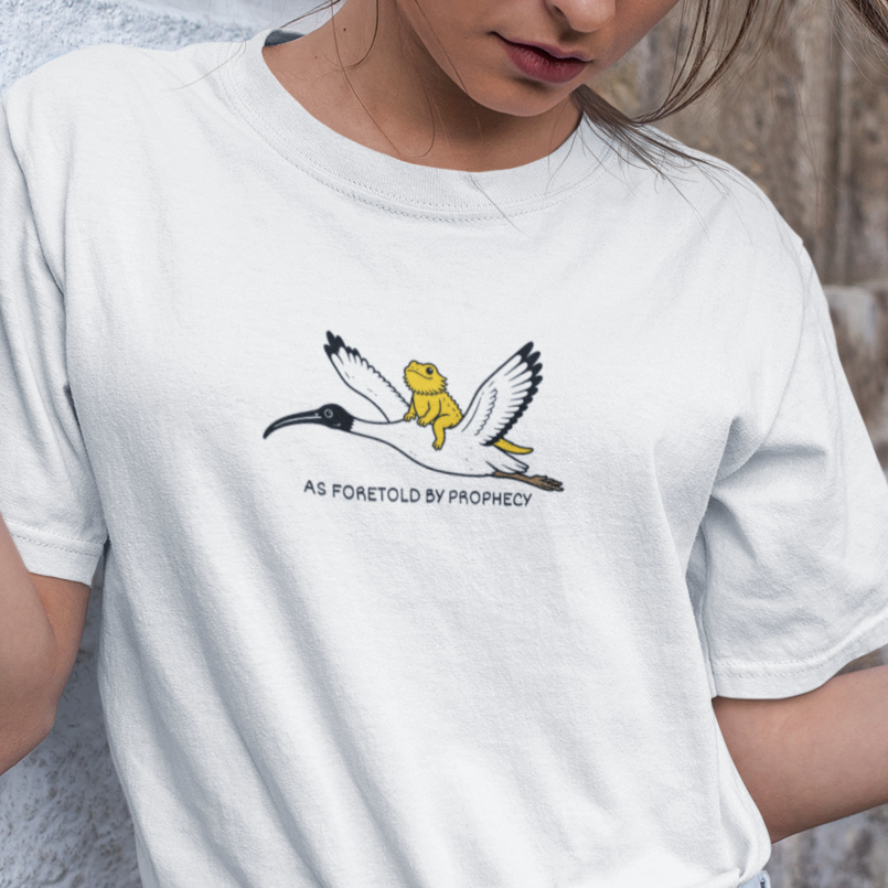 Bearded Dragon Riding Ibis Shirt, As Foretold By Prophecy Tee, Funny Australian Animal Shirt, Bin Chicken Meme Shirt, Comfort Colors Tee