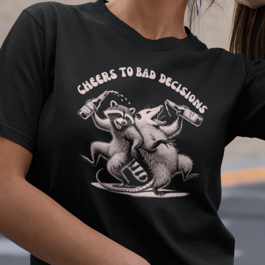 Raccoon Opossum T-Shirt, Cheers To Bad Decisions Shirt, Trash Panda And Possum Tee, Animal Lover Shirt, Wildlife Drinking Tee