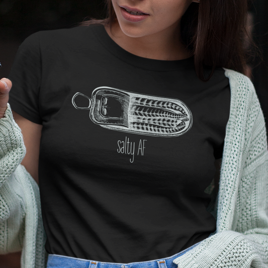 Salty AF Sardine T-Shirt, Sardine Shirt, Fish Lover Tee, Seafood Graphic Shirt, Tinned Fish Tee, Ocean Animal Shirt, Coastal Foodie Gift
