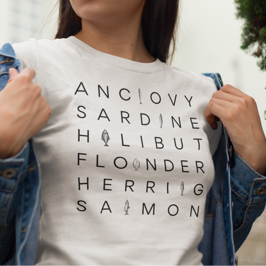 Fish T-Shirt, Anchovy Sardine Halibut Flounder Herring Salmon Shirt, Seafood Lover Tee, Fishing Gift, Ocean Animal Graphic Shirt