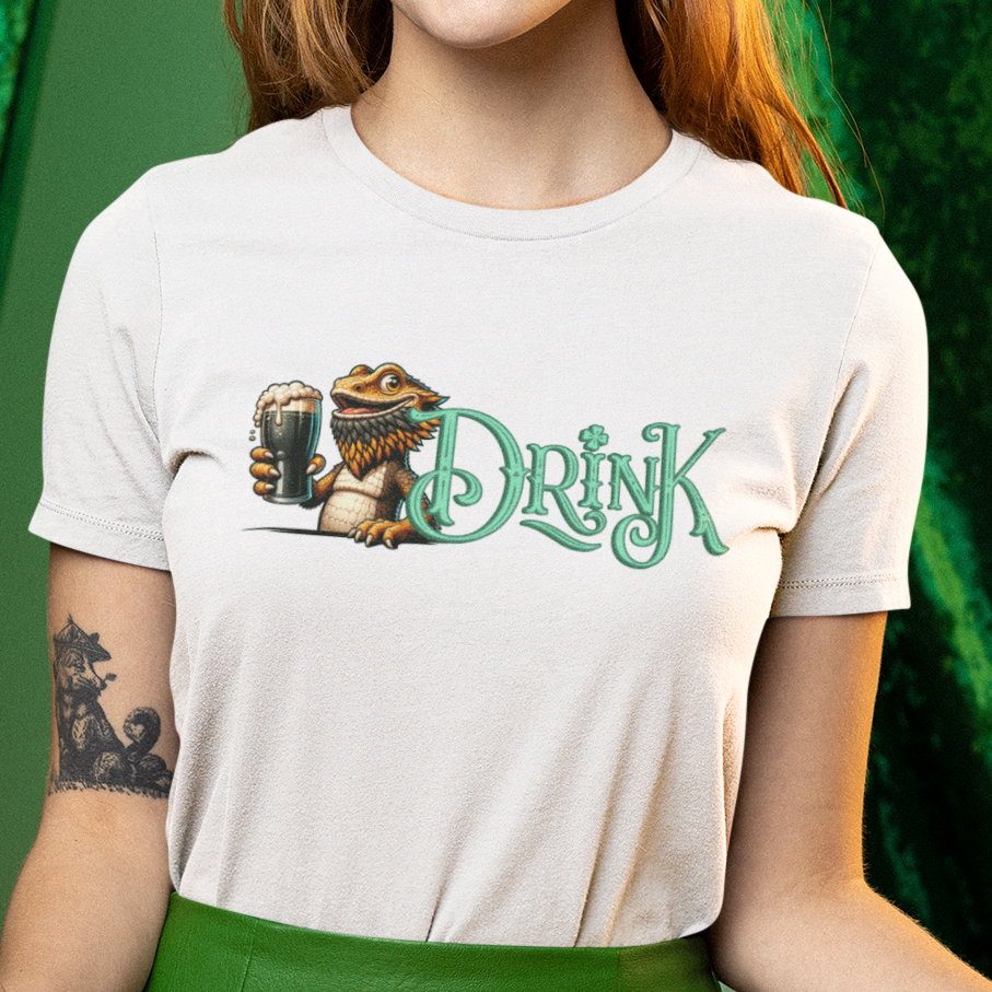 Bearded Dragon St Patrick’s Day T-Shirt, Reptile Lover Shirt, Lizard Drinking Tee, St Paddy’s Day Party Shirt, Green Beer Tee