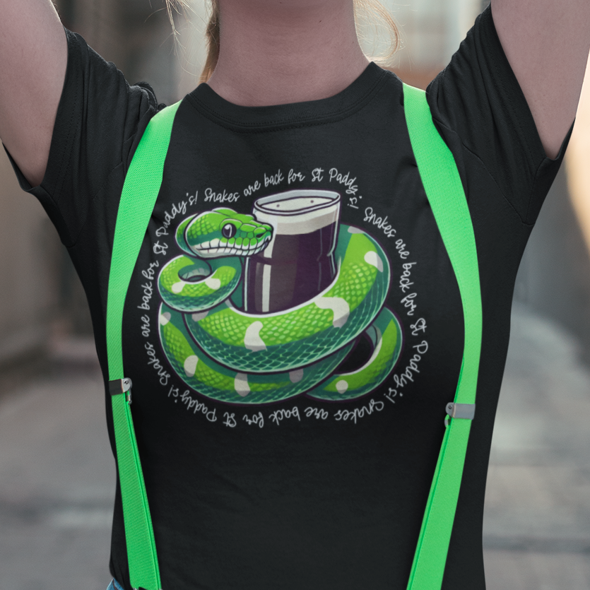 Green Python St Patrick’s Day T-Shirt, Snakes Are Back For St Paddy’s Shirt, Reptile Lover Tee, Snake Beer Party Shirt, Irish Pub Tee