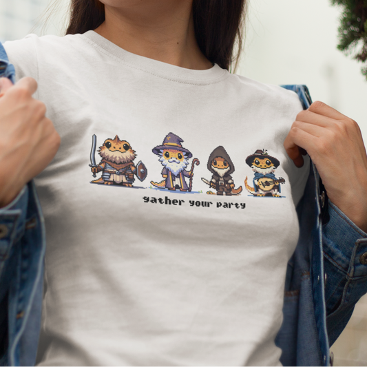 Bearded Dragon RPG T-Shirt, Gather Your Party Shirt, Reptile Lover Tee, DnD Inspired Lizard Shirt, Fantasy Animal Graphic Tee