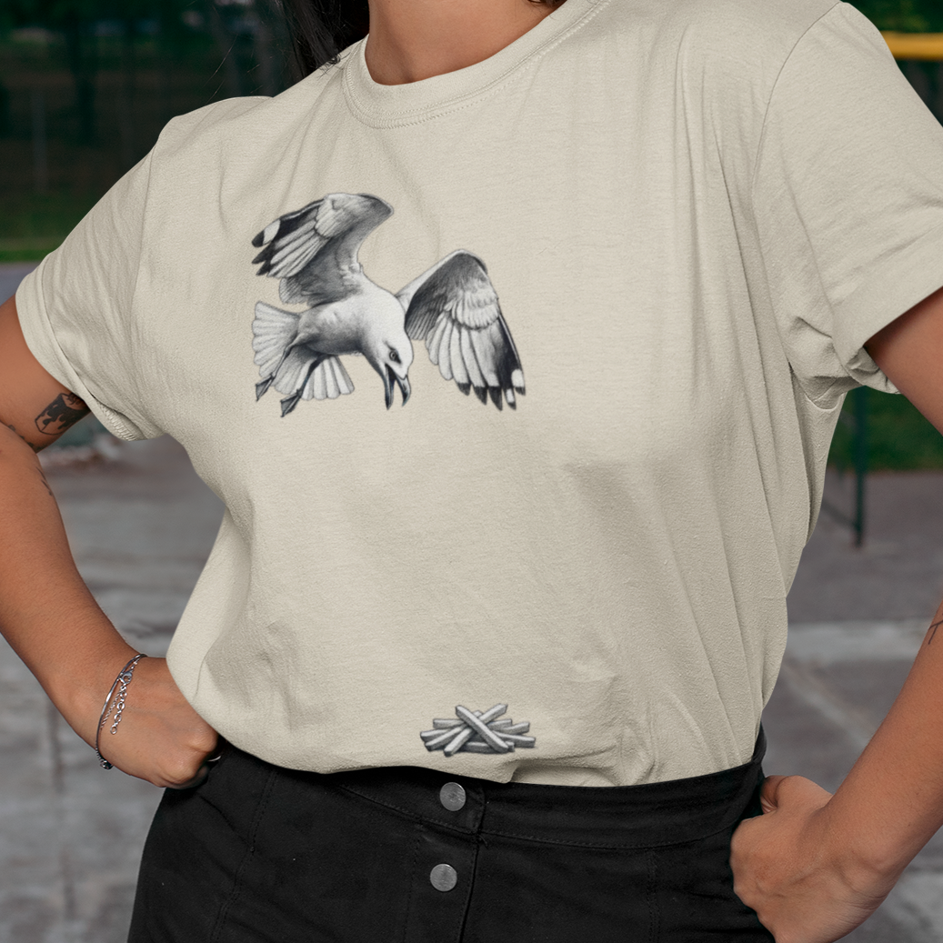 Seagull Chip T-Shirt, Seagull French Fry Shirt, Bird Lover Tee, Beach Bird Graphic Shirt, Coastal Wildlife Tee, Ocean Animal Gift