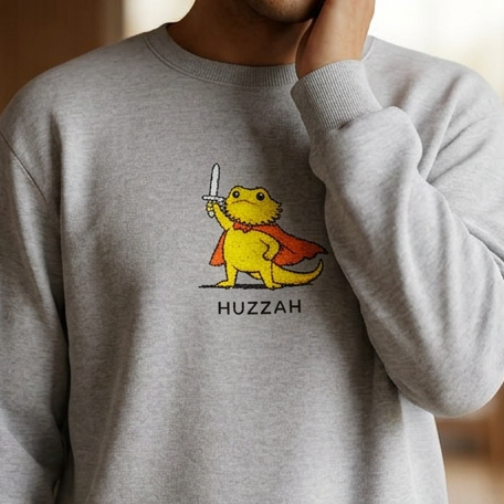 Bearded Dragon Embroidered Sweatshirt Huzzah Lizard Sweatshirt Cute Reptile Jumper Funny Herpetology Gift Cozy Animal Crewneck
