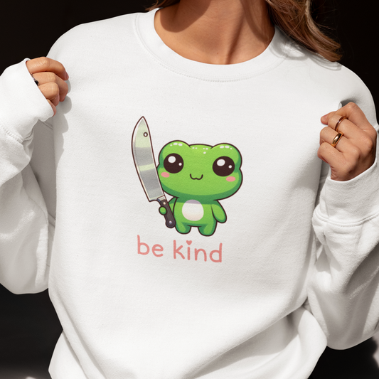 Be Kind Frog Sweatshirt, Cute Frog Sweater, Funny Frog Jumper, Frog Lover Gift, Kawaii Frog Crewneck, Goblincore Amphibian Shirt