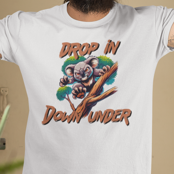 Drop Bear T-Shirt, Drop In Down Under Shirt, Australian Wildlife Tee, Koala Lover Gift, Aussie Souvenir Shirt, Tourist Trap Graphic Tee