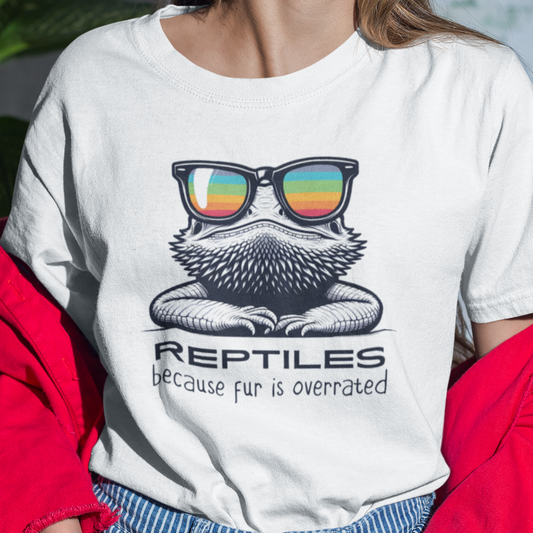 Reptile Lover T-Shirt, Bearded Dragon Shirt, Reptiles Because Fur Is Overrated Tee, Funny Lizard Shirt, Reptile Owner Gift
