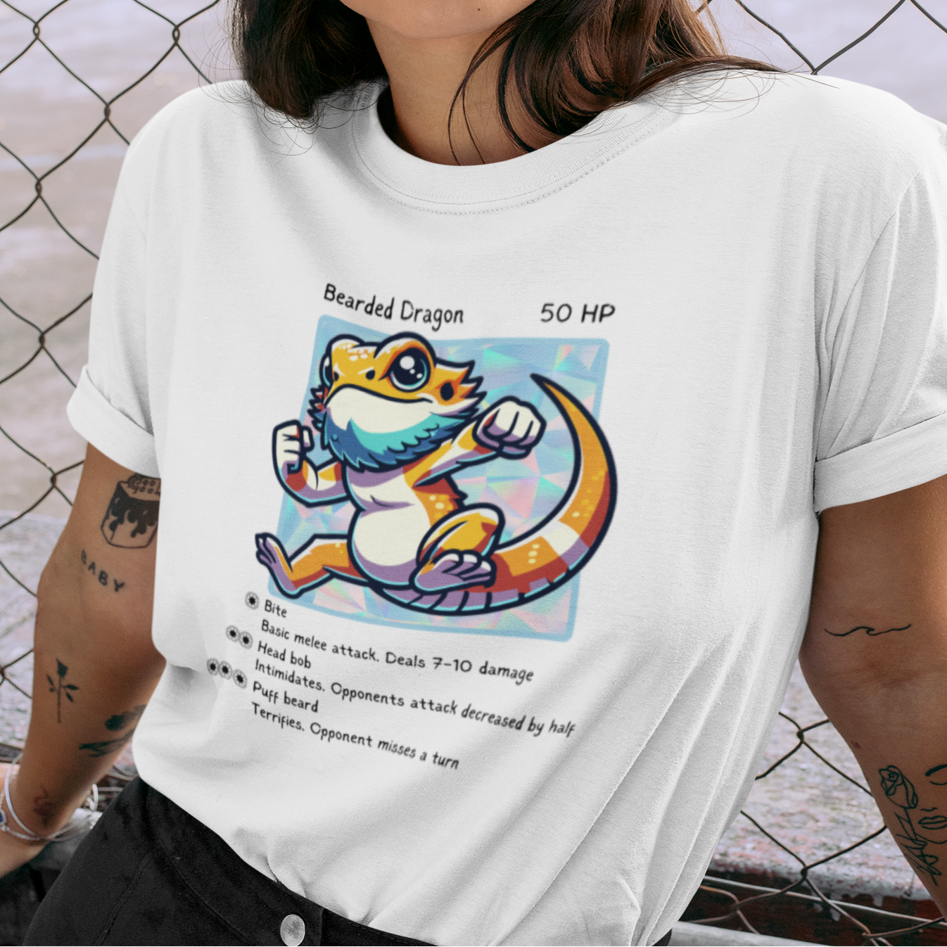 Bearded Dragon Trading Card T-Shirt, Reptile Gamer Shirt, Beardie Owner Tee, Lizard Battle Card Shirt, Reptile Lover Gift