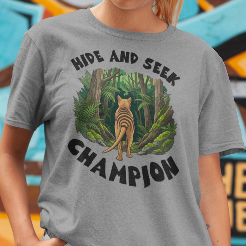Thylacine Hide and Seek Champion Shirt, Comfort Colors Tasmanian Tiger Tee, Extinct Animal Shirt, Australian Wildlife Gift, Nature Lover Tee