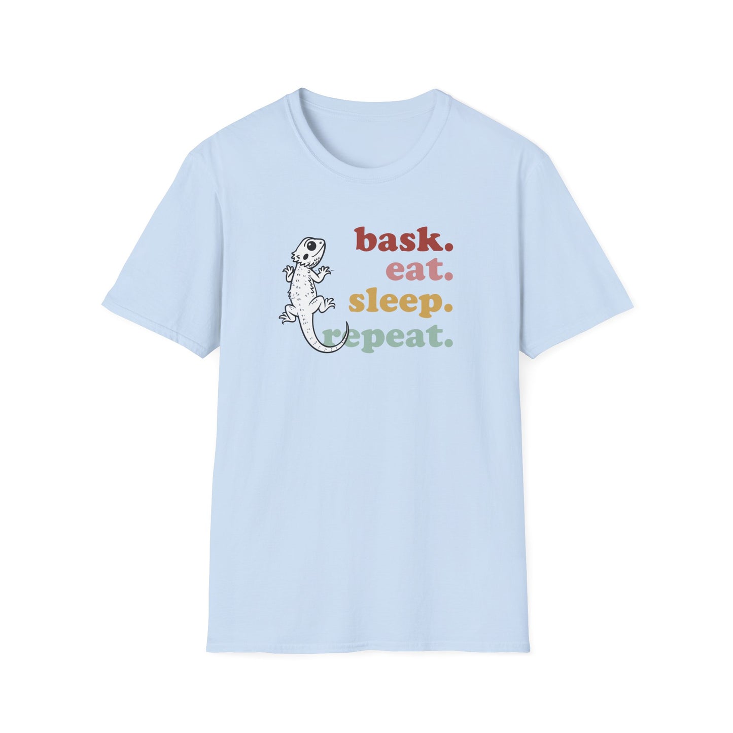 Bask Eat Sleep Repeat T-Shirt, Bearded Dragon Shirt, Reptile Lover Tee, Lizard Mom Dad Gift, Herpetology Graphic Shirt