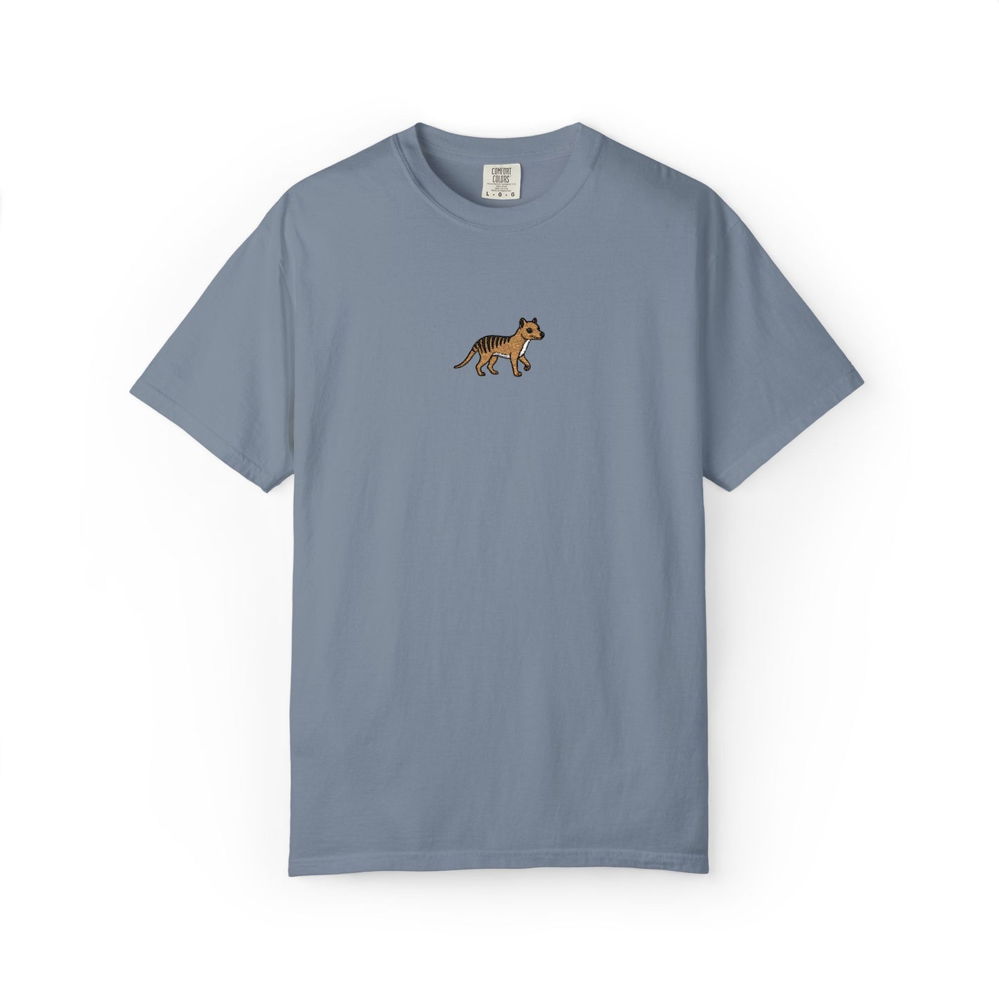 Thylacine Embroidered Comfort Colors T-Shirt, Tasmanian Tiger Shirt, Extinct Animal Tee, Australian Wildlife Gift, Minimal Embroidered Shirt