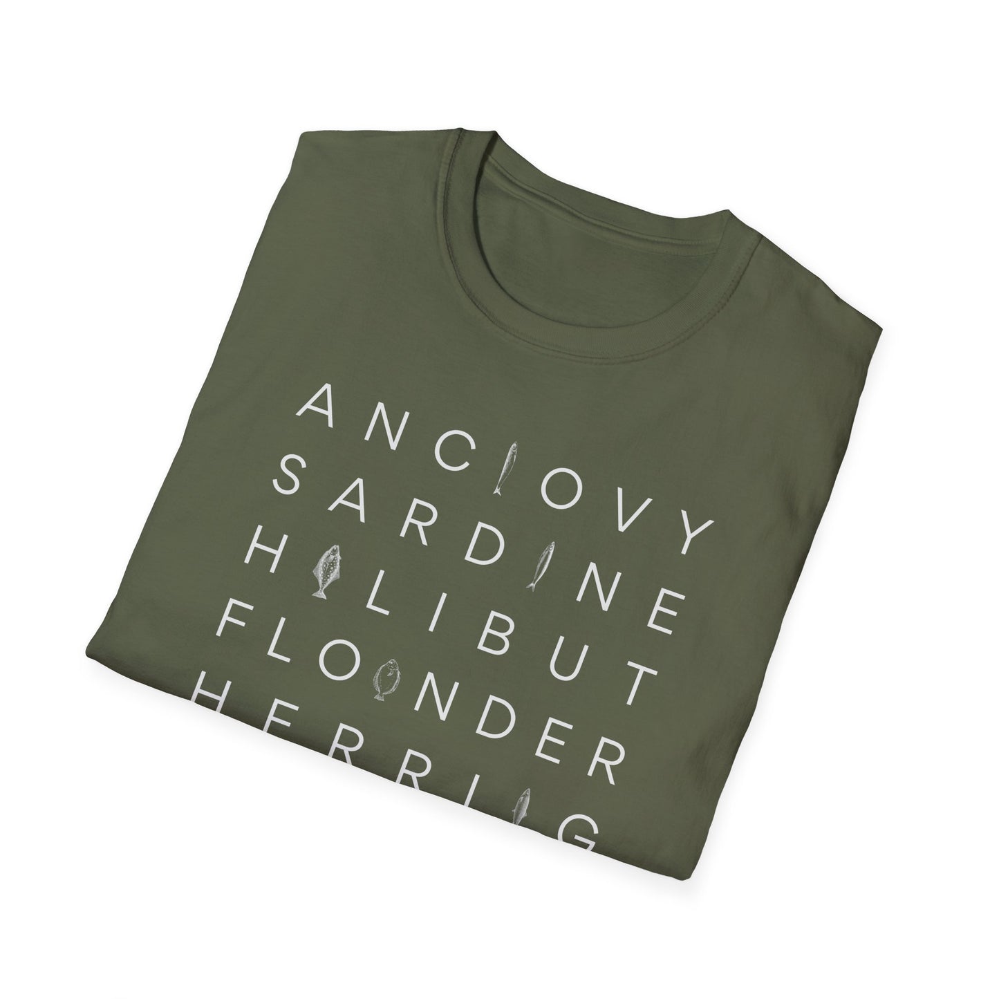 Fish T-Shirt, Anchovy Sardine Halibut Flounder Herring Salmon Shirt, Seafood Lover Tee, Fishing Gift, Ocean Animal Graphic Shirt