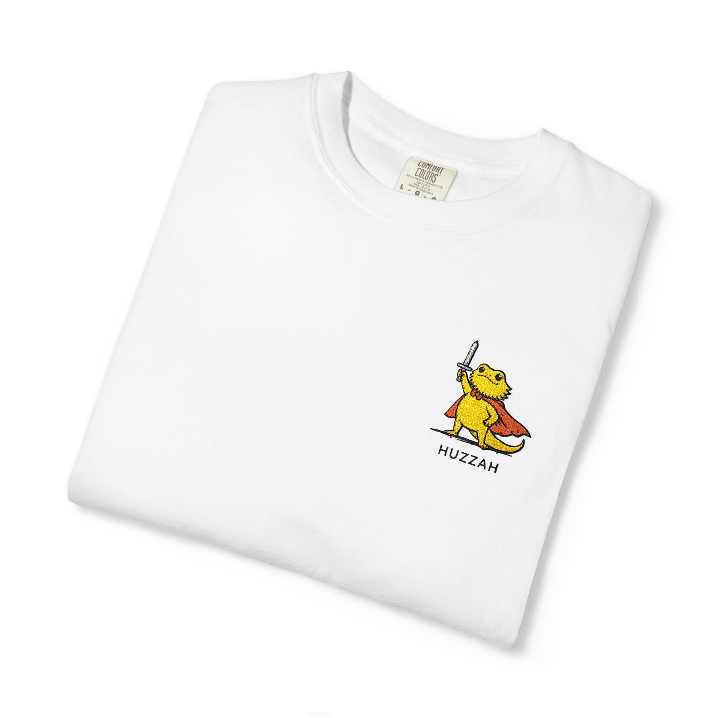 Bearded Dragon Huzzah Embroidered Comfort Colors T-Shirt, Funny Bearded Dragon Shirt, Reptile Lover Gift, Cute Lizard Embroidery Tee
