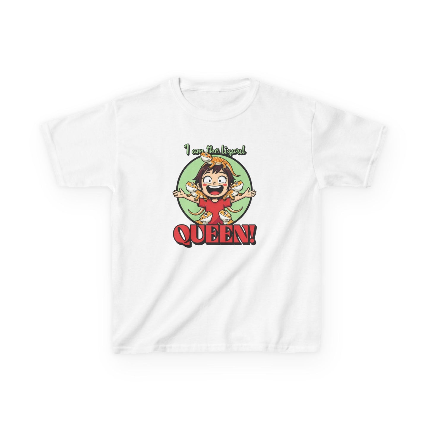 I Am the Lizard Queen Kids T-Shirt | Funny Reptile Shirt for Kids | Lizard Lover Tee | Animal Humor Top | Bearded Dragon