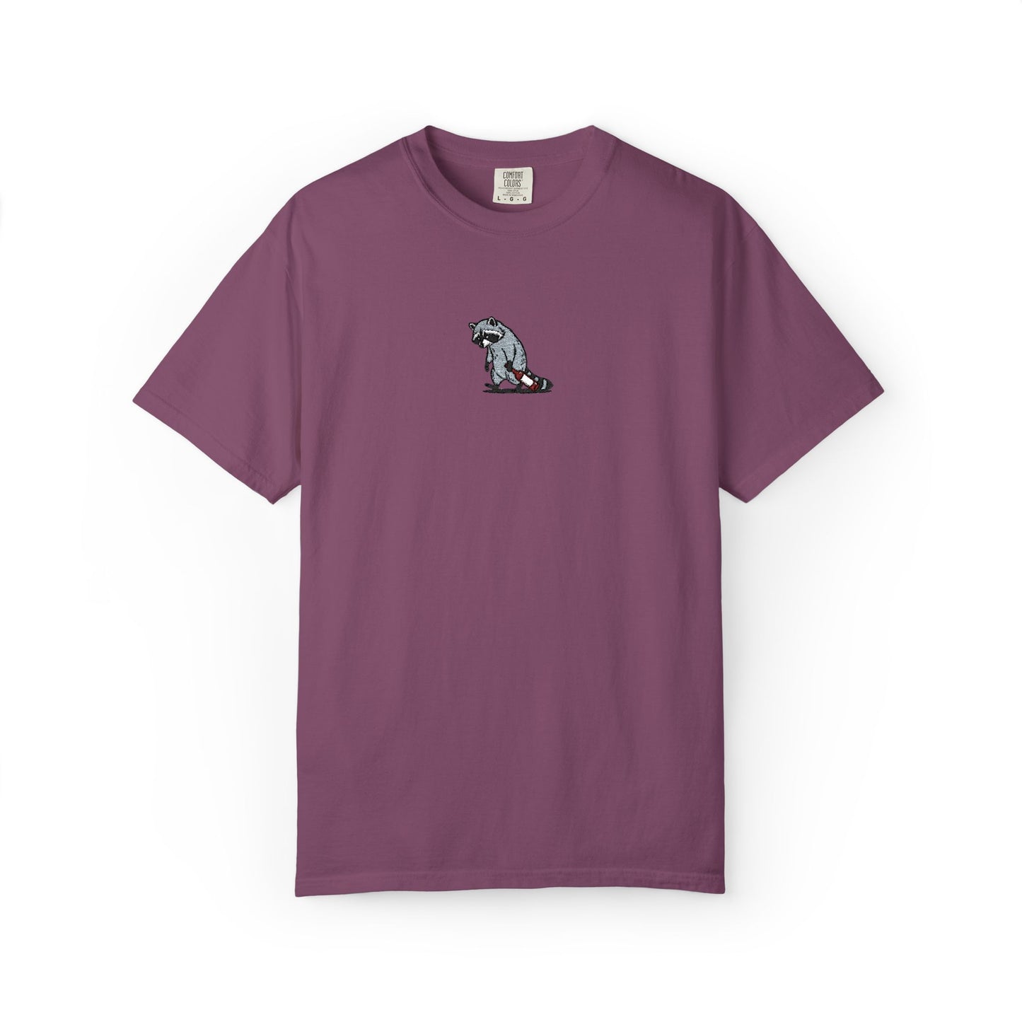 Raccoon Embroidered Comfort Colors T-Shirt, Tired Raccoon Shirt, Trash Panda Tee, Funny Animal Embroidery, Raccoon Lover Gift