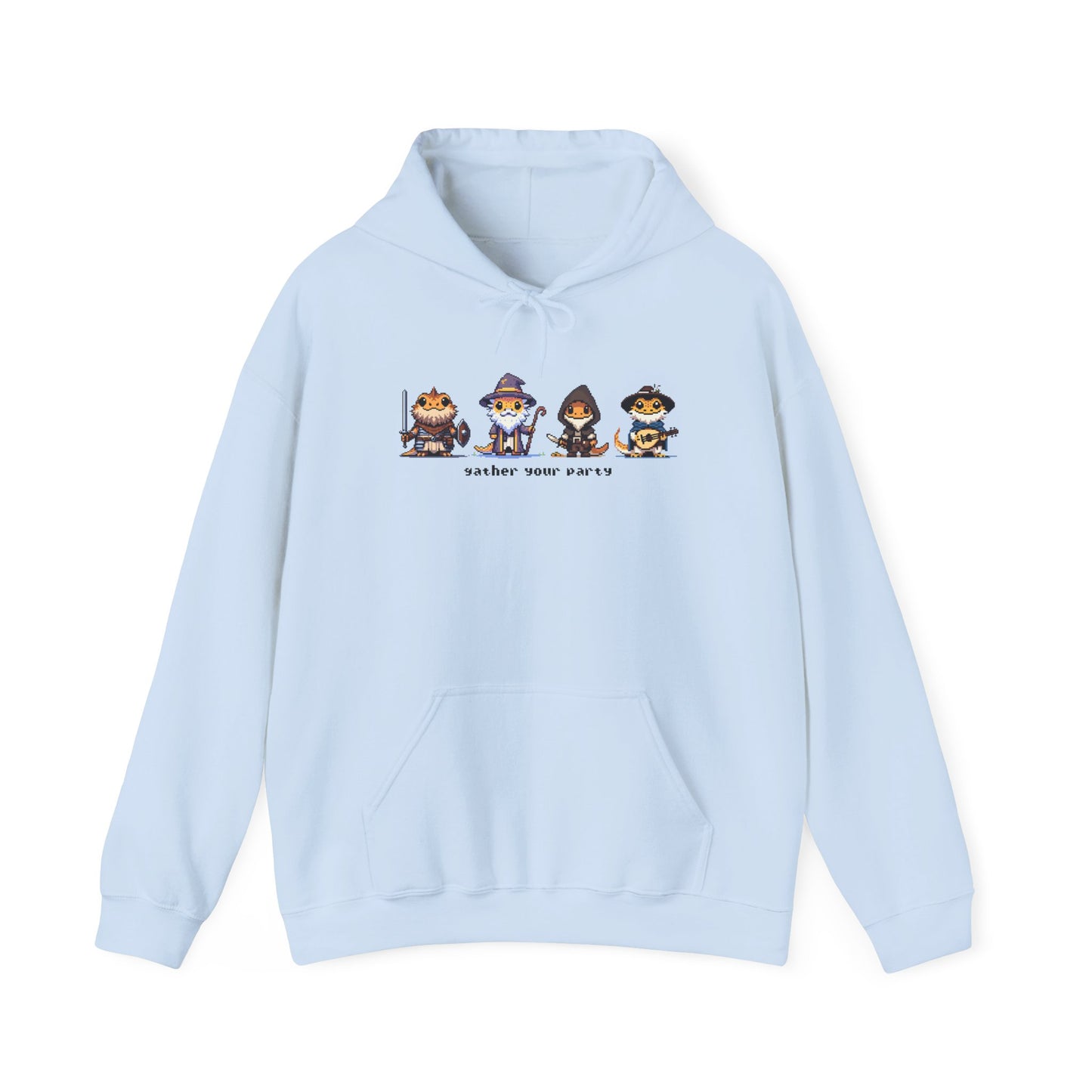 Bearded Dragon Hoodie, Gather Your Party Hoodie, Reptile DnD Hoodie, Pixel Art Hoodie, Fantasy Gamer Sweatshirt, Bearded Dragon Gift, RPG Hoodie