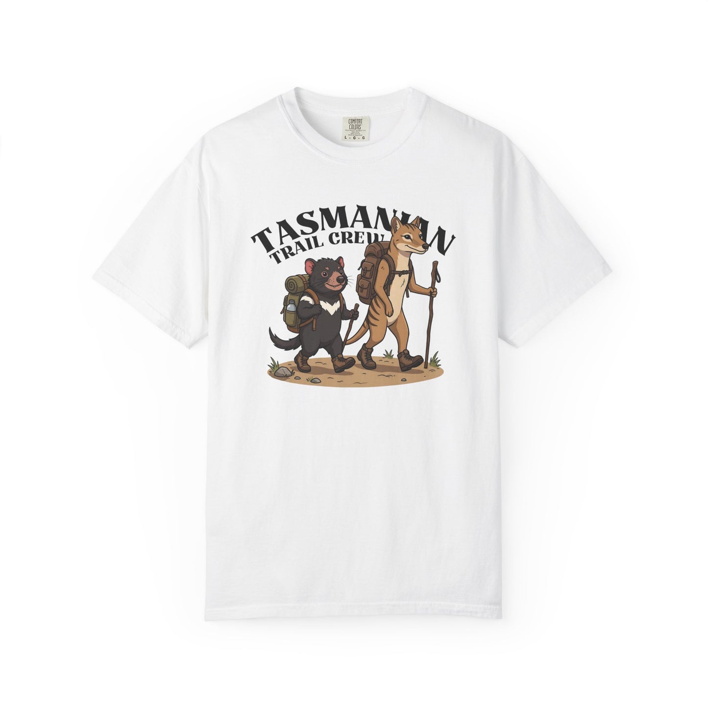 Tasmanian Trail Crew Shirt, Comfort Colors Hiking Tee, Tasmanian Devil and Thylacine T Shirt, Australian Wildlife Shirt, Hiking Gift