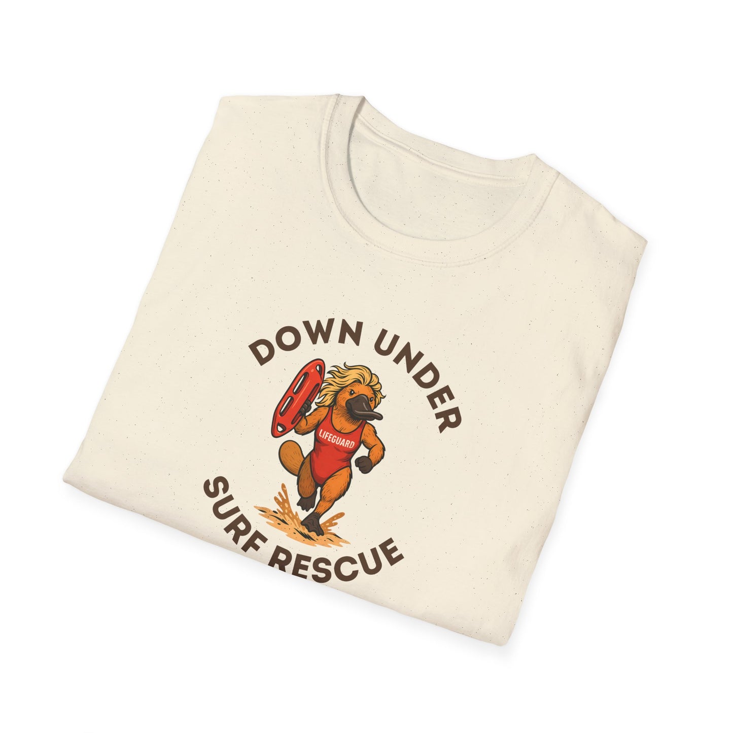 Down Under Surf Rescue T-Shirt, Platypus Lifeguard Tee, Australian Beach Shirt, Aussie Surf Tee, Platypus Graphic T-Shirt, Coastal Australia Shirt, Funny Aussie Tee