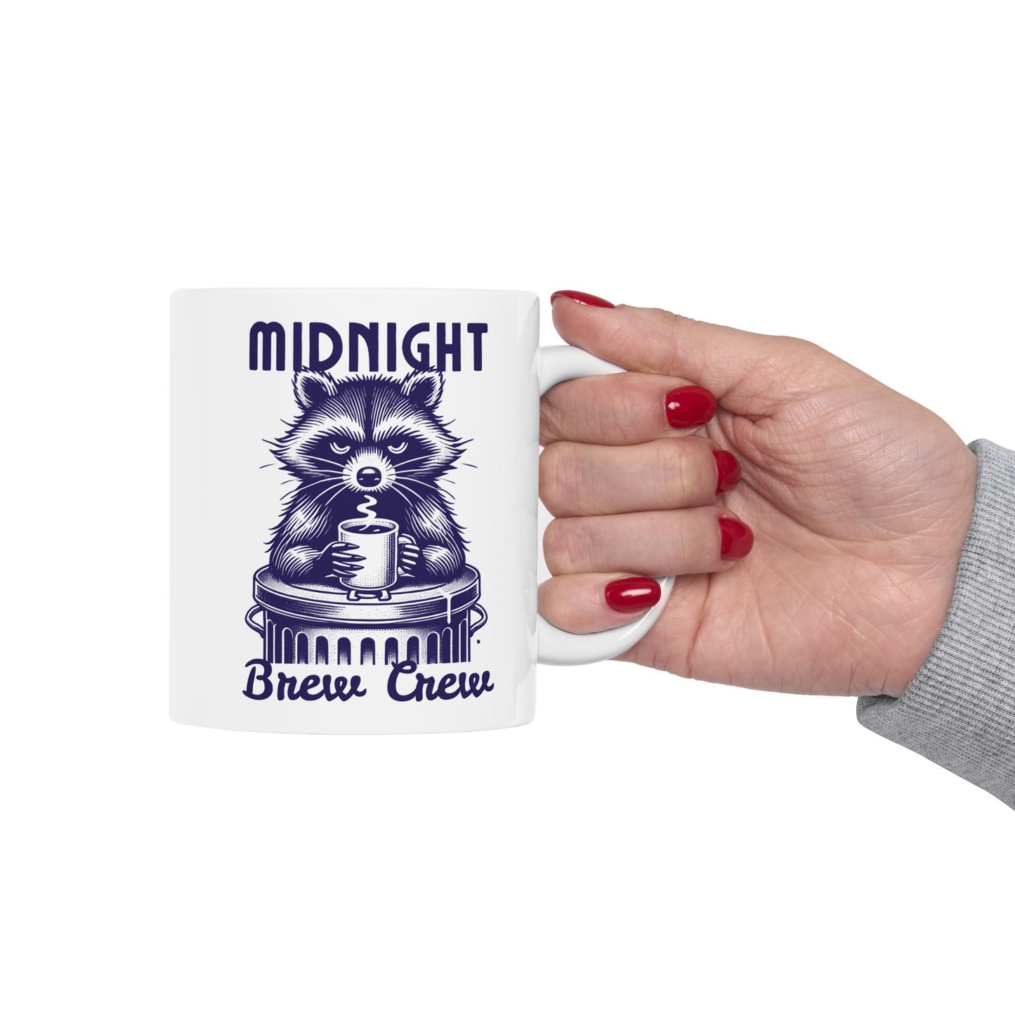 Midnight Brew Ceramic Mug | Coffee Lover Gift | 11oz & 15oz | Funny Mug for Tea Enthusiasts, Raccoon Coffee Mug