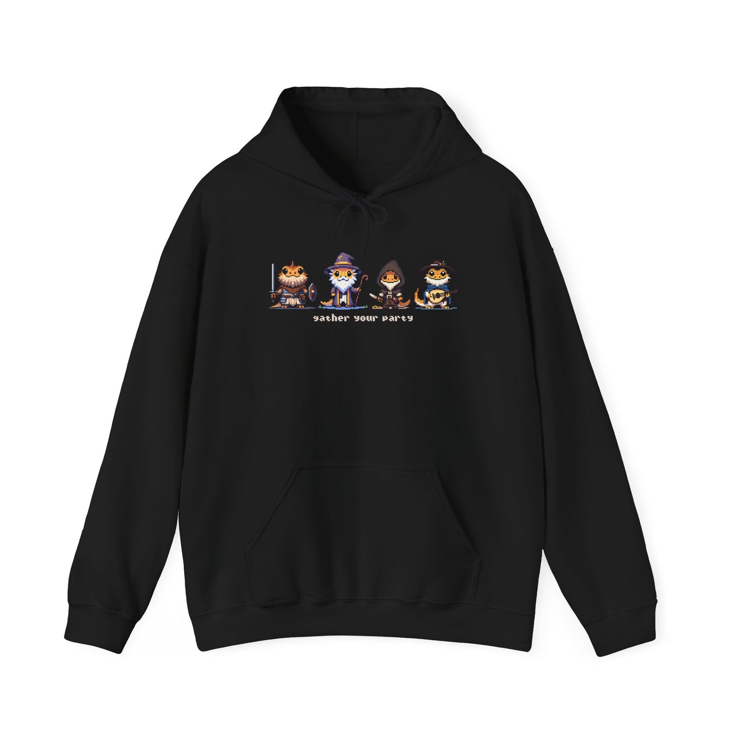 Bearded Dragon Hoodie, Gather Your Party Hoodie, Reptile DnD Hoodie, Pixel Art Hoodie, Fantasy Gamer Sweatshirt, Bearded Dragon Gift, RPG Hoodie