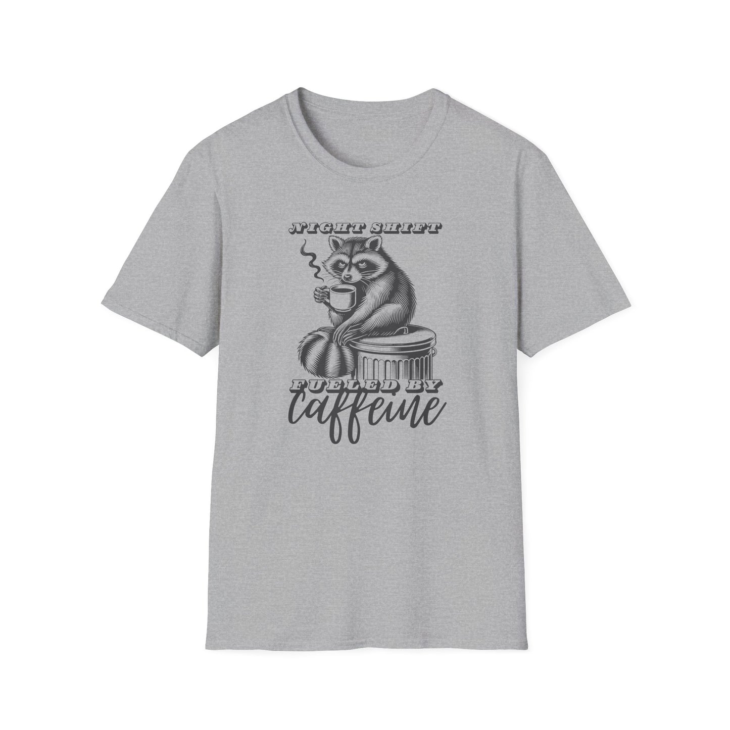 Raccoon Night Shift Caffeine T-Shirt, Funny Trash Panda Coffee Tee, Night Owl Raccoon Shirt, Midnight Worker Tee, Caffeine Lover Gift