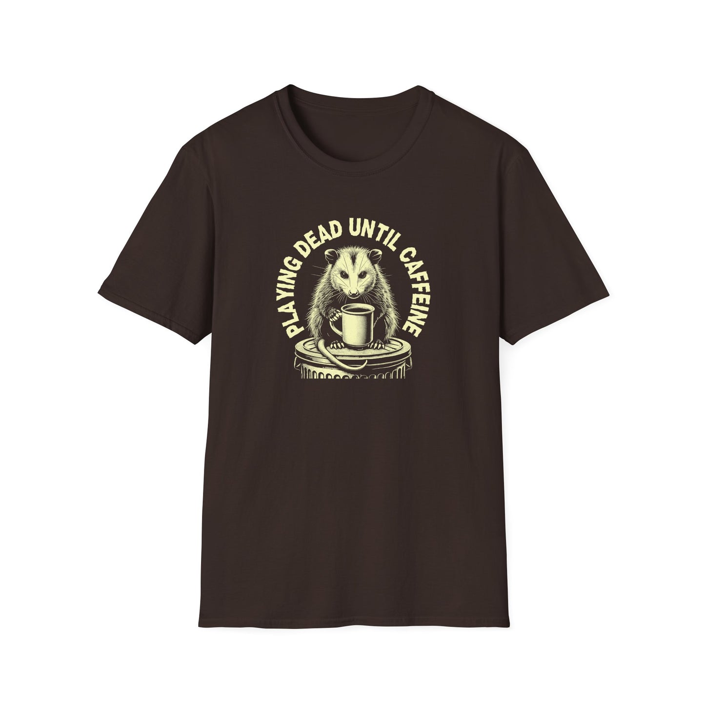 Opossum Coffee T-Shirt, Playing Dead Until Caffeine Shirt, Possum Lover Tee, Caffeine Animal Shirt, Trash Goblin Graphic Tee
