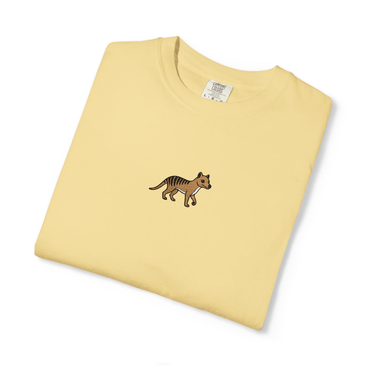 Thylacine Embroidered Comfort Colors T-Shirt, Tasmanian Tiger Shirt, Extinct Animal Tee, Australian Wildlife Gift, Minimal Embroidered Shirt