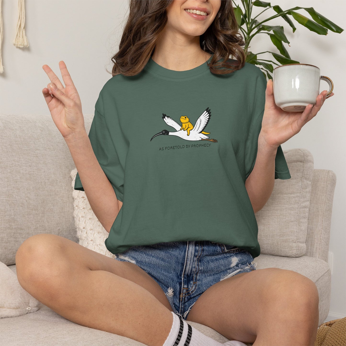 Bearded Dragon Riding Ibis Shirt, As Foretold By Prophecy Tee, Funny Australian Animal Shirt, Bin Chicken Meme Shirt, Comfort Colors Tee