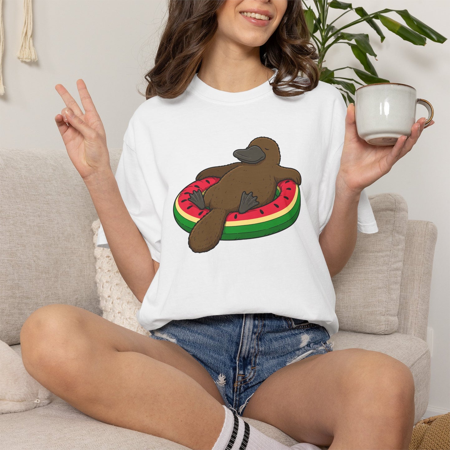 Platypus Pool Float Shirt, Comfort Colors Platypus Tee, Funny Australian Animal T Shirt, Summer Wildlife Shirt, Monotreme Gift
