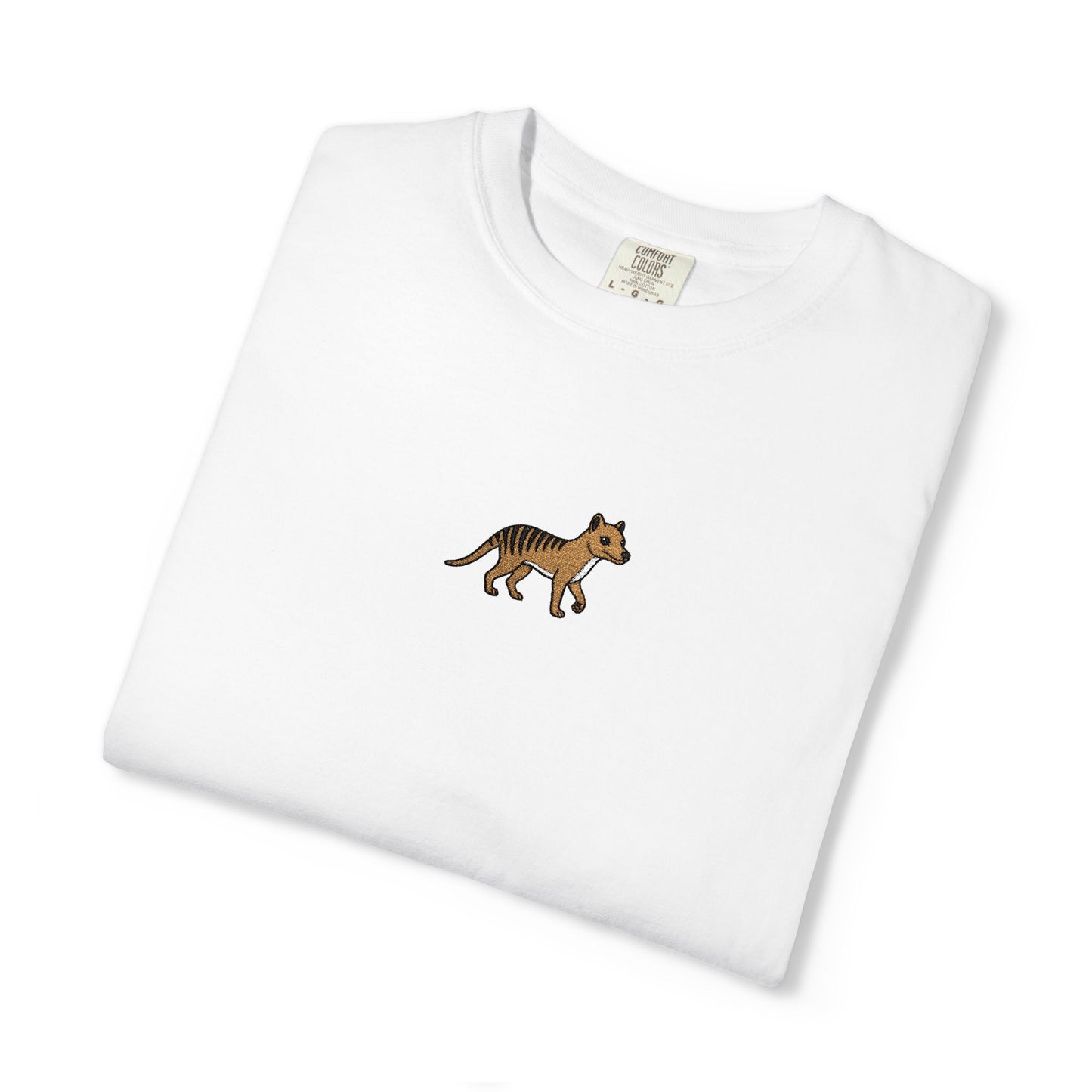 Thylacine Embroidered Comfort Colors T-Shirt, Tasmanian Tiger Shirt, Extinct Animal Tee, Australian Wildlife Gift, Minimal Embroidered Shirt