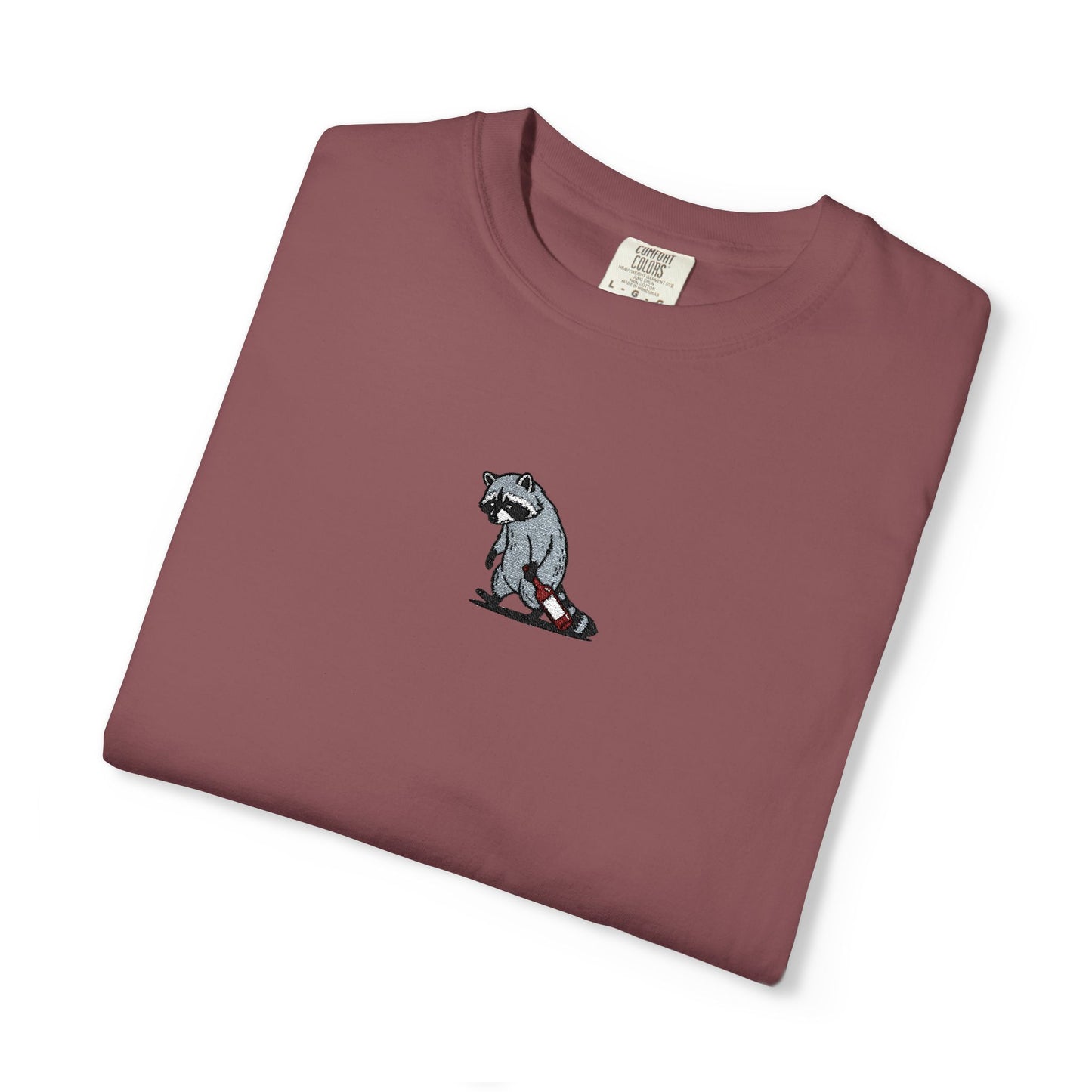 Raccoon Embroidered Comfort Colors T-Shirt, Tired Raccoon Shirt, Trash Panda Tee, Funny Animal Embroidery, Raccoon Lover Gift