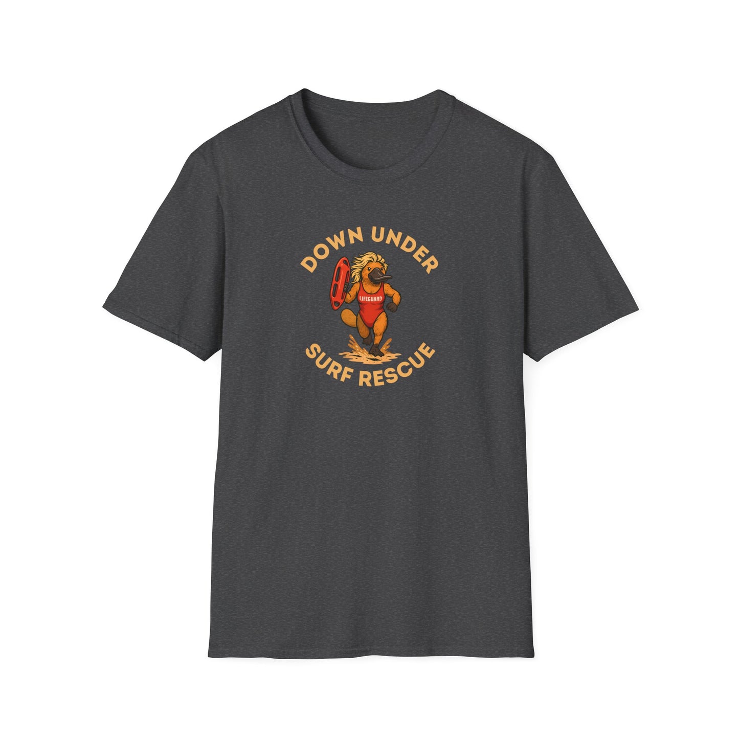 Down Under Surf Rescue T-Shirt, Platypus Lifeguard Tee, Australian Beach Shirt, Aussie Surf Tee, Platypus Graphic T-Shirt, Coastal Australia Shirt, Funny Aussie Tee