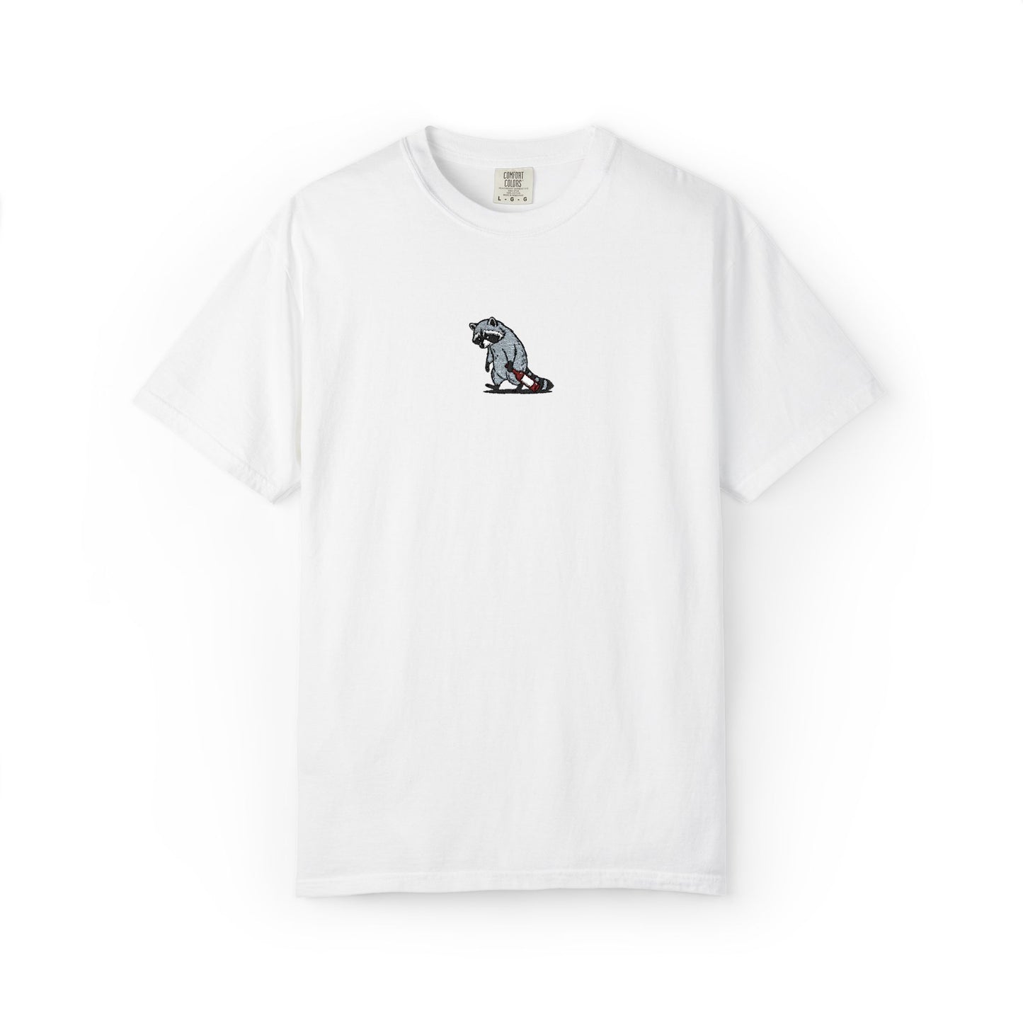 Raccoon Embroidered Comfort Colors T-Shirt, Tired Raccoon Shirt, Trash Panda Tee, Funny Animal Embroidery, Raccoon Lover Gift