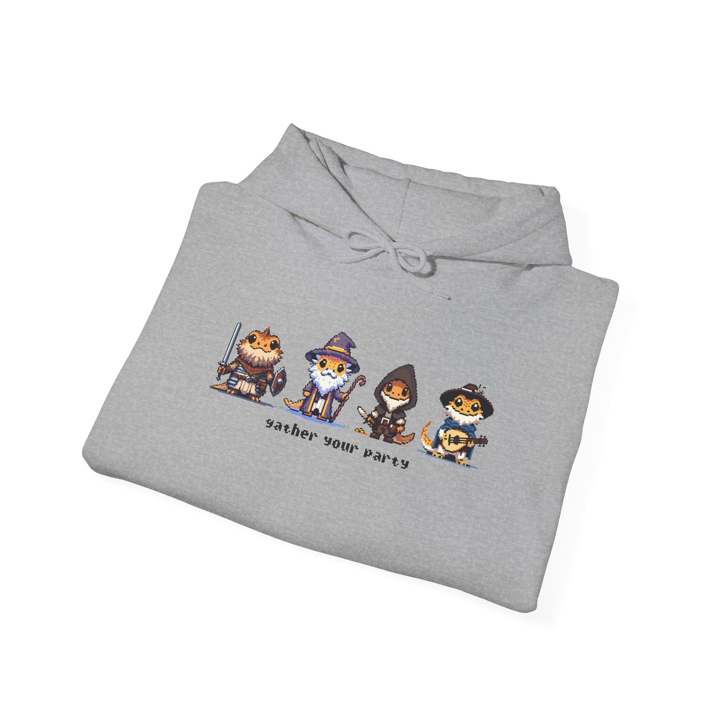 Bearded Dragon Hoodie, Gather Your Party Hoodie, Reptile DnD Hoodie, Pixel Art Hoodie, Fantasy Gamer Sweatshirt, Bearded Dragon Gift, RPG Hoodie