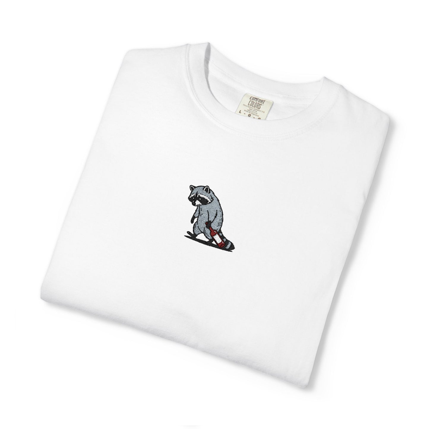 Raccoon Embroidered Comfort Colors T-Shirt, Tired Raccoon Shirt, Trash Panda Tee, Funny Animal Embroidery, Raccoon Lover Gift