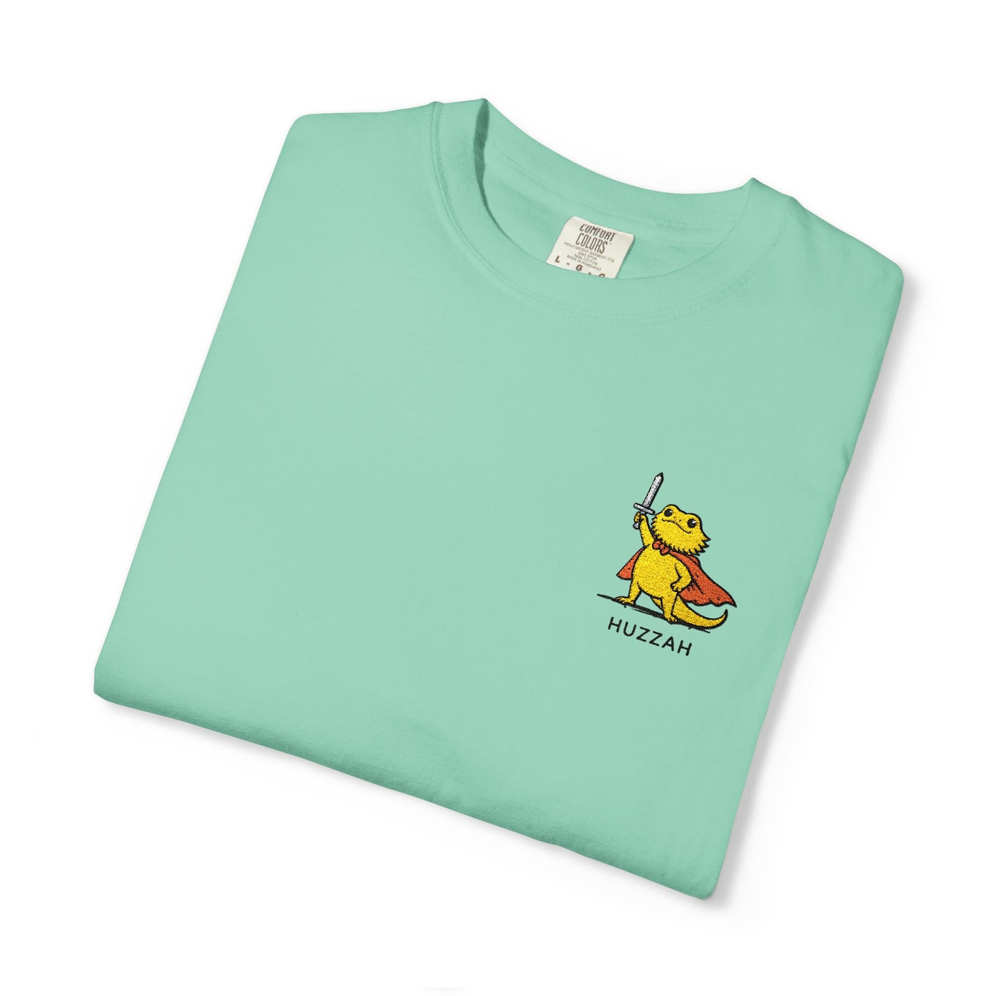 Bearded Dragon Huzzah Embroidered Comfort Colors T-Shirt, Funny Bearded Dragon Shirt, Reptile Lover Gift, Cute Lizard Embroidery Tee