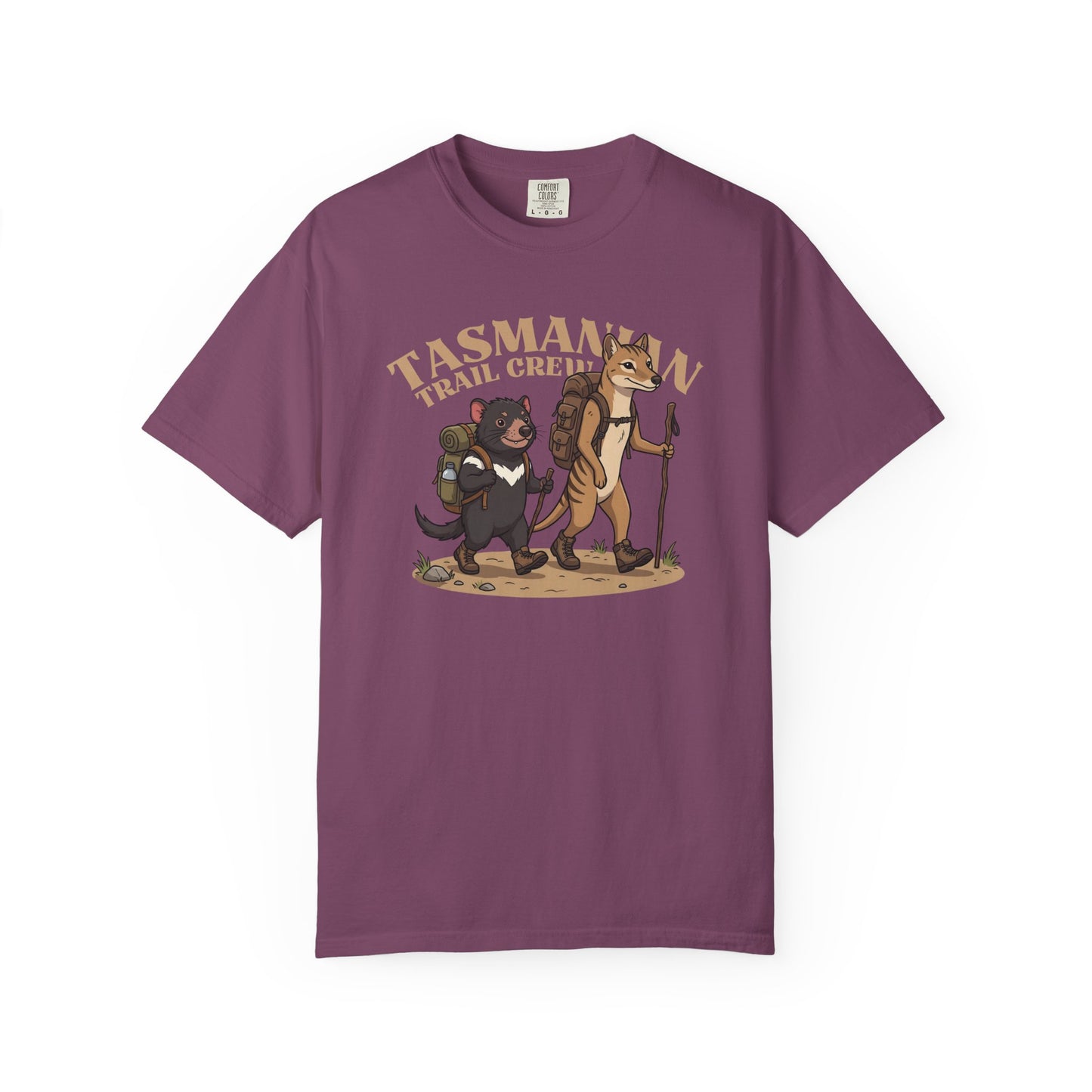 Tasmanian Trail Crew Shirt, Comfort Colors Hiking Tee, Tasmanian Devil and Thylacine T Shirt, Australian Wildlife Shirt, Hiking Gift