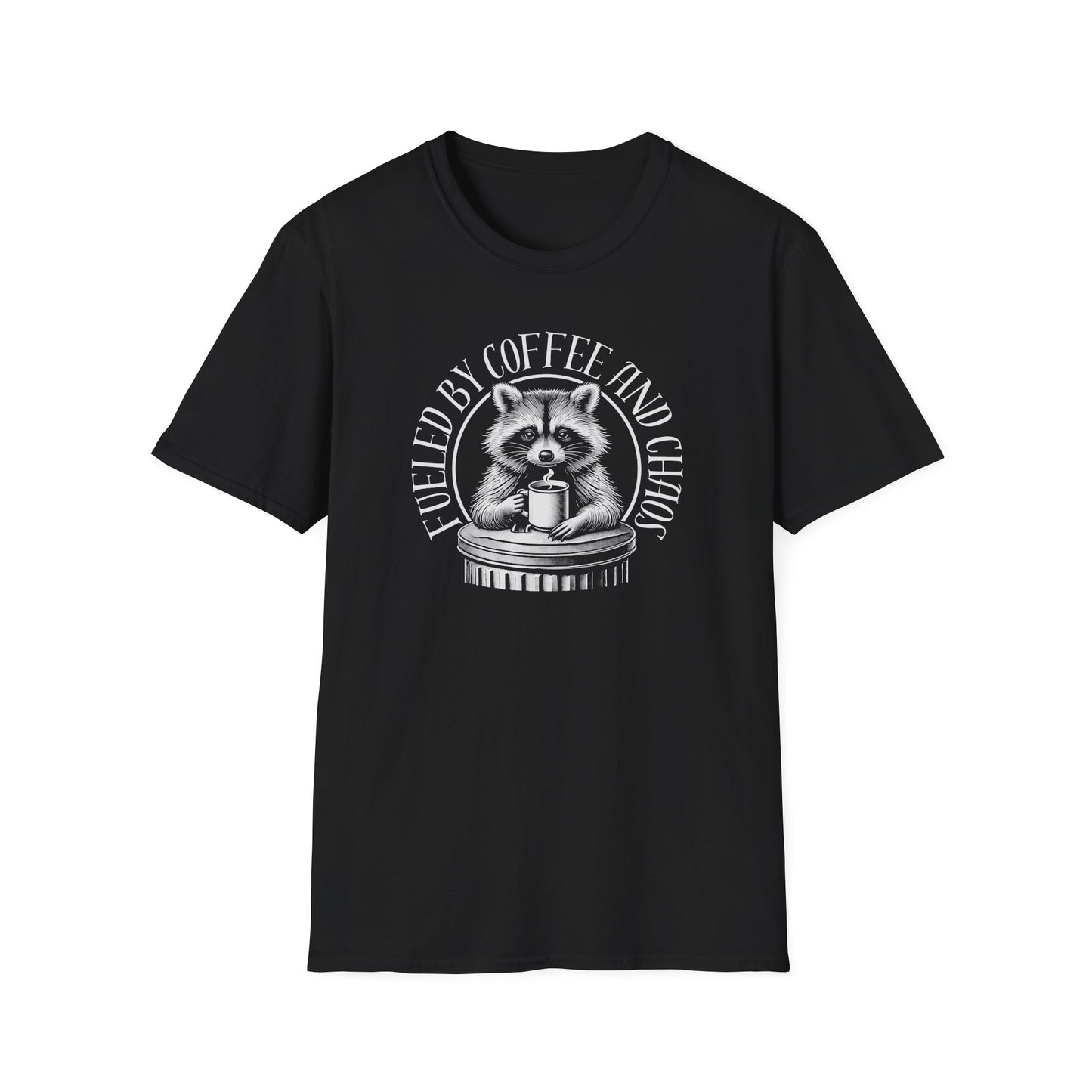 Raccoon Coffee T-Shirt, Fueled By Coffee And Chaos Shirt, Raccoon Lover Gift, Trash Panda Tee, Animal Graphic Shirt, Caffeine Shirt
