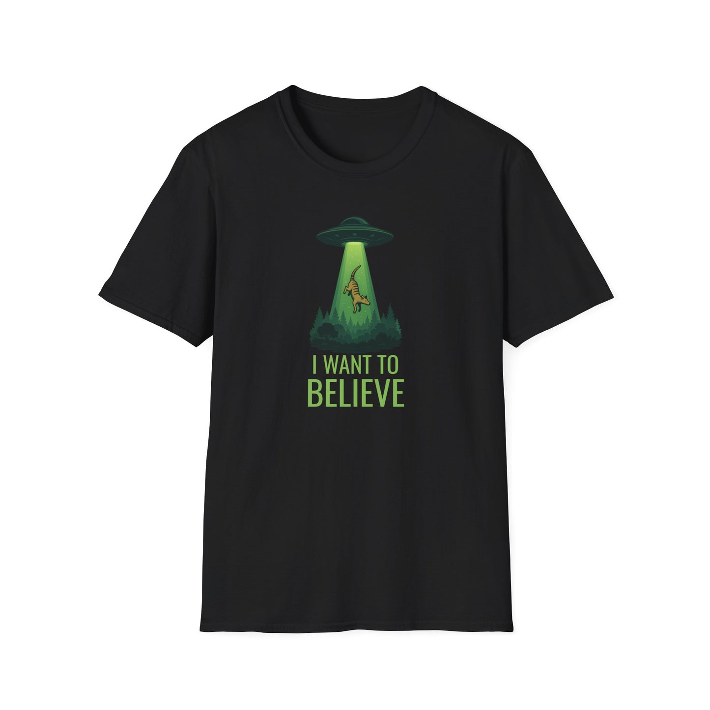 Thylacine UFO T-Shirt, I Want To Believe Shirt, Tasmanian Tiger Tee, Cryptid Alien Shirt, Australian Paranormal T-Shirt