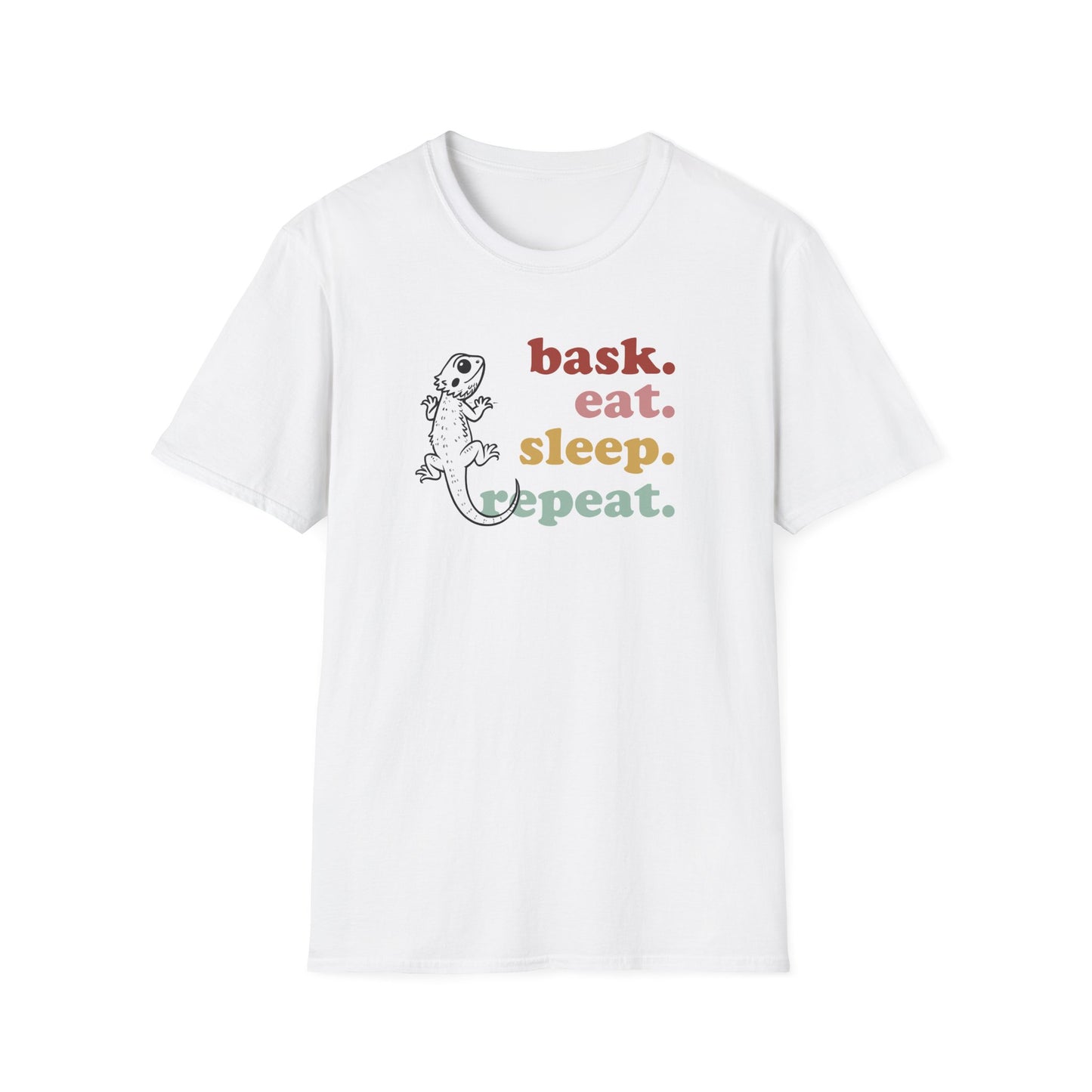 Bask Eat Sleep Repeat T-Shirt, Bearded Dragon Shirt, Reptile Lover Tee, Lizard Mom Dad Gift, Herpetology Graphic Shirt