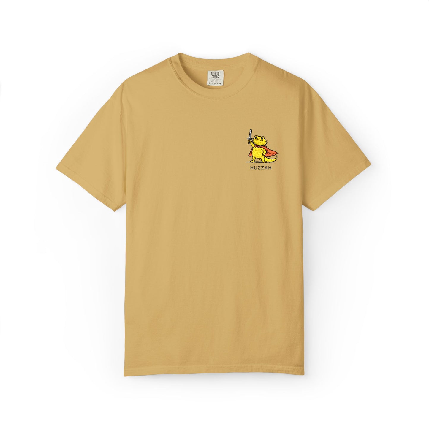 Bearded Dragon Huzzah Embroidered Comfort Colors T-Shirt, Funny Bearded Dragon Shirt, Reptile Lover Gift, Cute Lizard Embroidery Tee