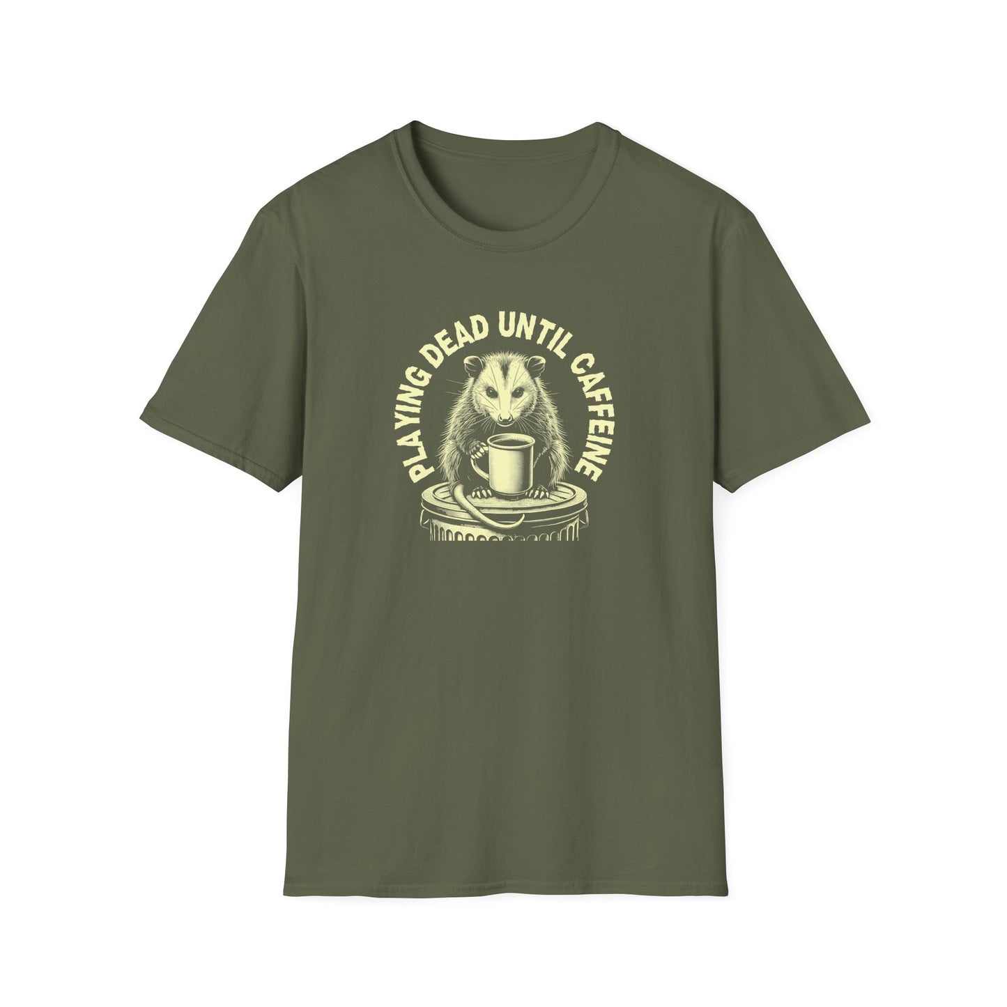 Opossum Coffee T-Shirt, Playing Dead Until Caffeine Shirt, Possum Lover Tee, Caffeine Animal Shirt, Trash Goblin Graphic Tee