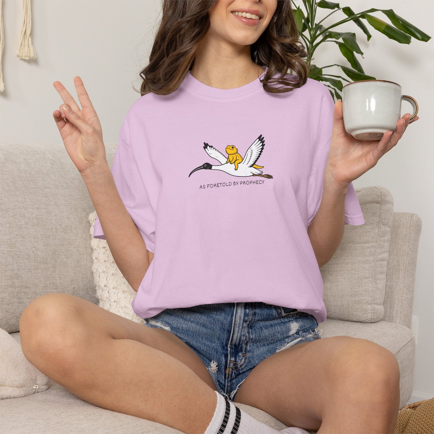 Bearded Dragon Riding Ibis Shirt, As Foretold By Prophecy Tee, Funny Australian Animal Shirt, Bin Chicken Meme Shirt, Comfort Colors Tee